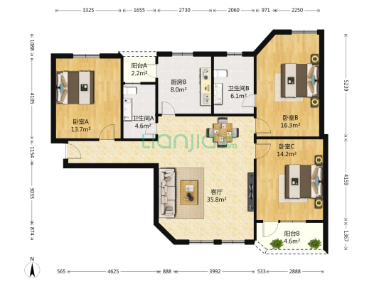 新城花园龙岗 3室1厅2卫 124平方