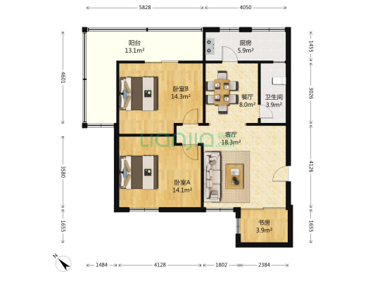 云林街 3室2厅1卫 94平方