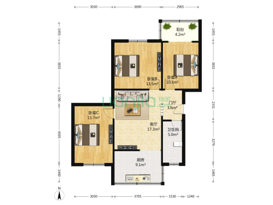 致祥路36号 3室1厅1卫 96平方