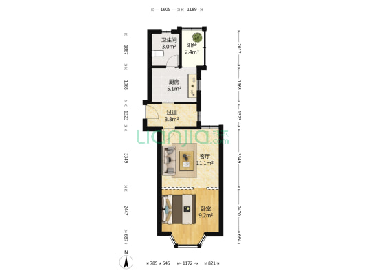 福华新村 1室1厅1卫 47平方