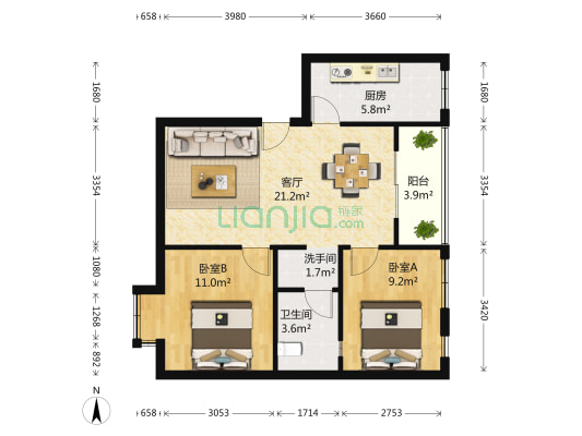 一品荷花 2室1厅2卫 79平方