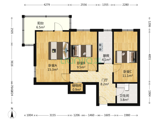东四十条甲100号院 3室0厅1卫 76平方
