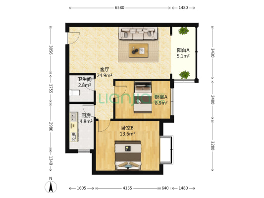 上东家园 2室1厅1卫 74平方