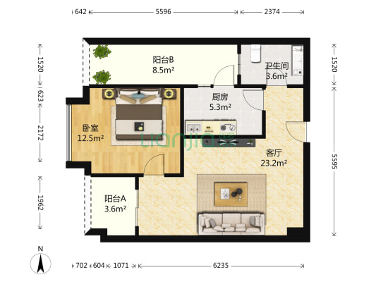 枫丹国际 1室1厅1卫 66平方