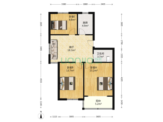虹莘新村（北区） 3室1厅1卫 89平方