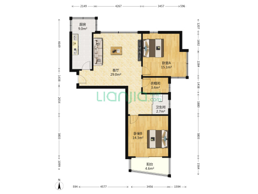 世茂运河城和茂苑二期 2室1厅1卫 110平方