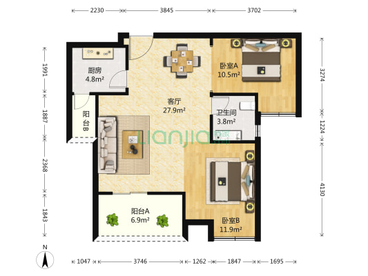 金鑫国际 2室1厅1卫 83平方