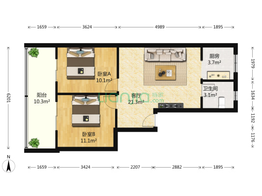 点将台横街51号 2室1厅1卫 66平方