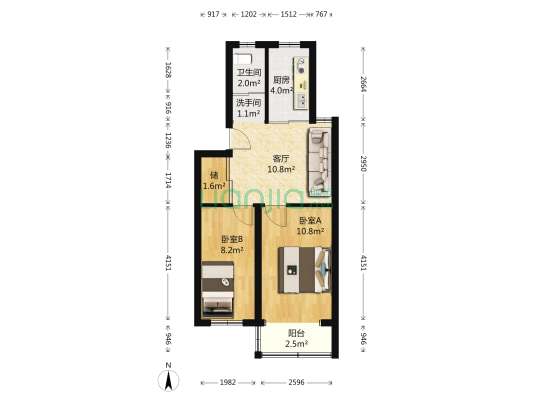 花园路7号 2室1厅2卫 61平方