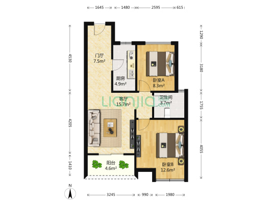 青浦万达茂(住宅) 2室1厅1卫 82平方