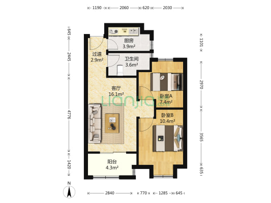 阳光城愉景湾 2室1厅1卫 68平方