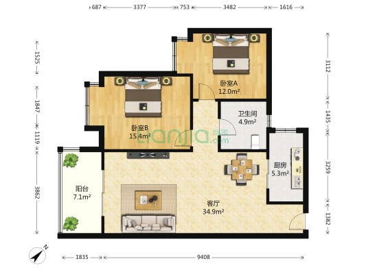 楠雅阁 2室1厅1卫 86平方