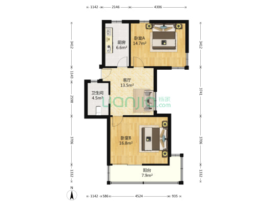 宛平路6弄 2室1厅1卫 80平方