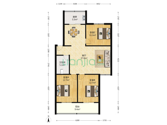秦华天然气公司家属院 3室1厅1卫 109平方