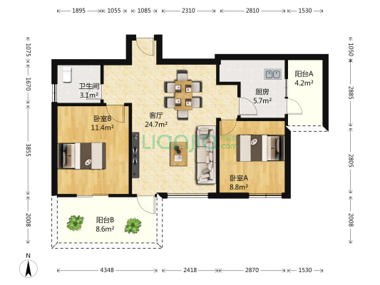 海科智城 2室1厅1卫 82平方