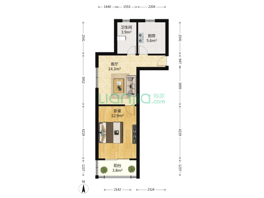 丽景新苑 1室1厅1卫 50平方
