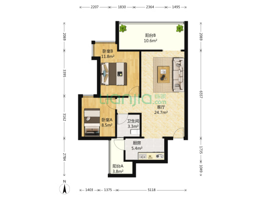 尚东美林三区 2室1厅1卫 74平方