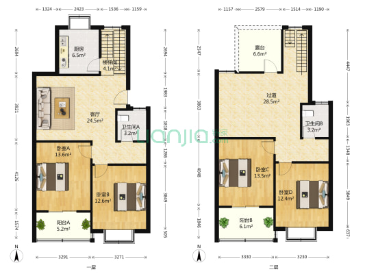 阳光假日 4室1厅2卫 174平方
