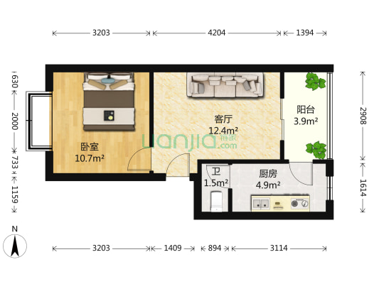 潮音小区 1室1厅1卫 39平方
