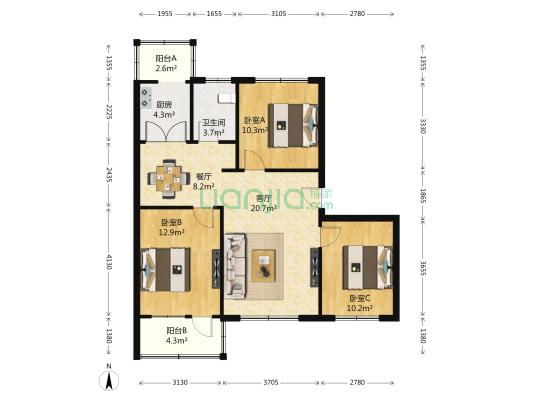 河南省理工学校家属院 3室2厅1卫 94平方