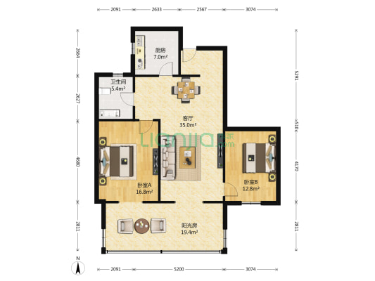 俊城橡树原 2室1厅1卫 103平方