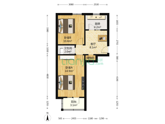 火桥北里 2室1厅1卫 52平方