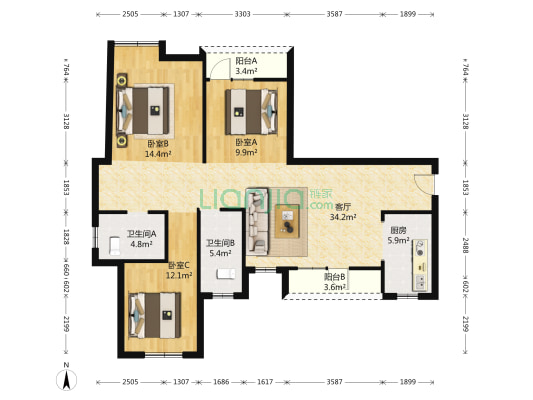 碧桂园海昌天澜二期 3室1厅2卫 119平方
