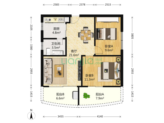 新鸿进花园 2室1厅1卫 72平方