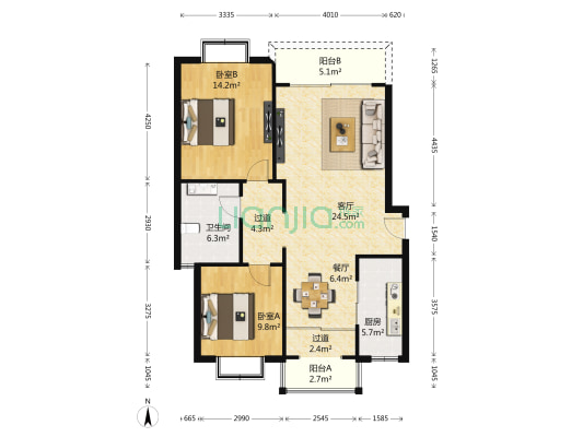 河滨香景园 2室2厅1卫 112平方