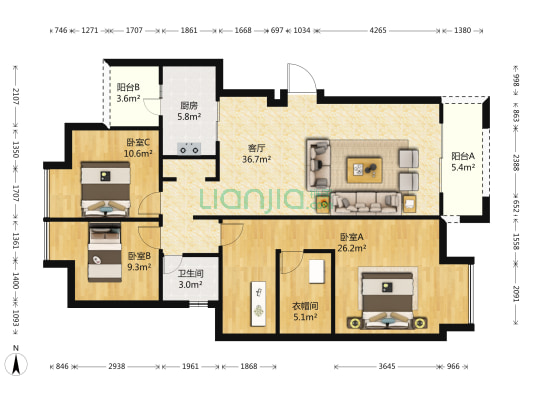 金科世界城洋房区（南岸） 3室1厅1卫 123平方