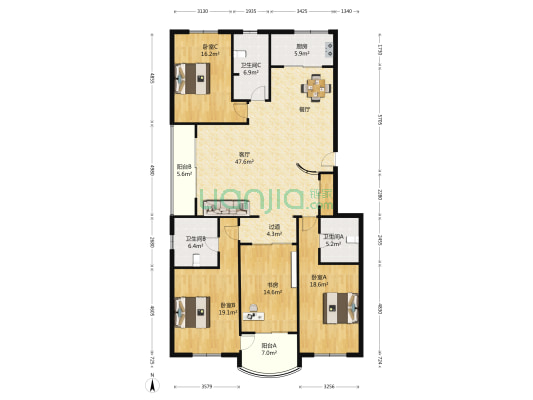 蓝天苑 4室1厅3卫 203平方