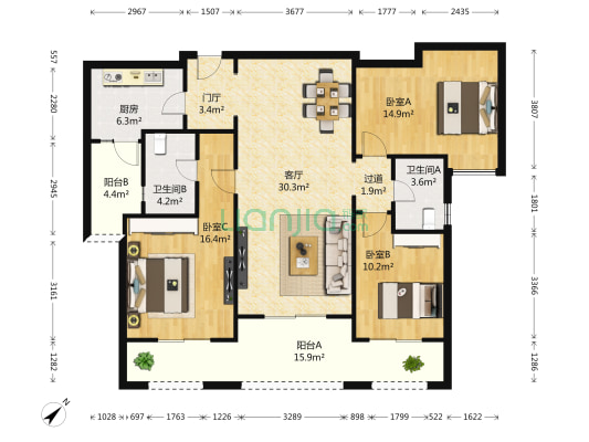 中海金沙府 3室1厅2卫 134平方