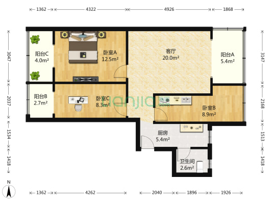 新源巷9号 3室1厅1卫 88平方