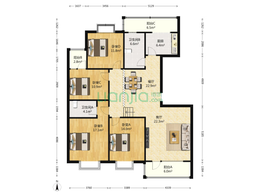 新贵都帝区 4室2厅2卫 173平方