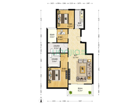 骋望云邸 3室1厅2卫 110平方