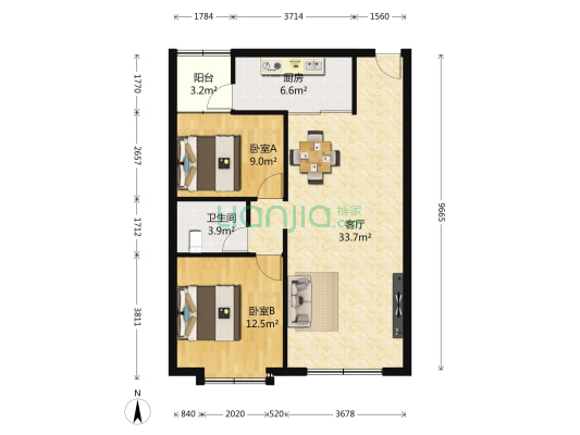盛世豪庭 2室1厅1卫 91平方