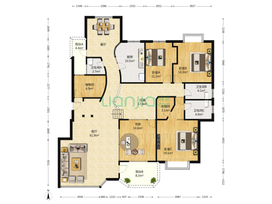 宏观苑 4室1厅3卫 202平方
