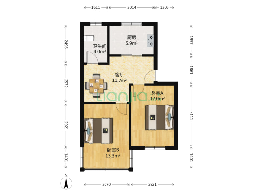 阳山花苑五区 2室1厅1卫 60平方