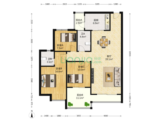 都市兰亭 3室1厅2卫 133平方