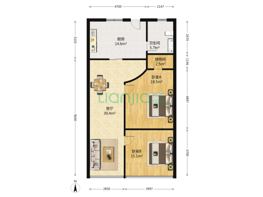 盘胥路747号 2室1厅1卫 119平方