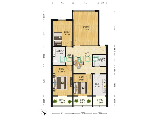 蜀汉路488号 3室1厅2卫 115平方