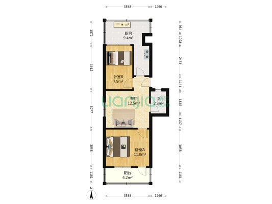 朱屯西路134号院 2室1厅1卫 65平方