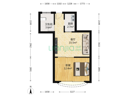 众冠花园 1室1厅1卫 44平方