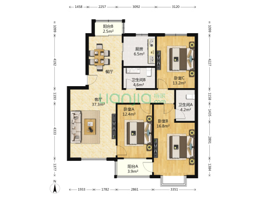 星河璞园 3室1厅2卫 142平方
