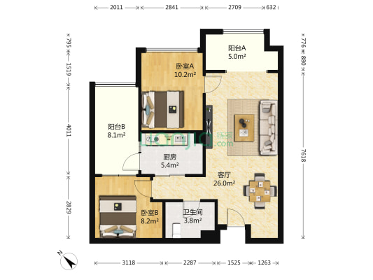华府双楠 2室1厅1卫 80平方