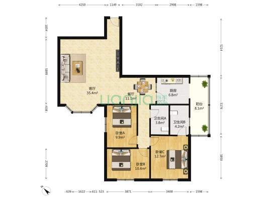 正府街106号 3室2厅2卫 125平方