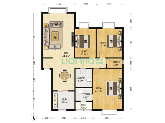 翔宇苑三期 3室1厅2卫 139平方