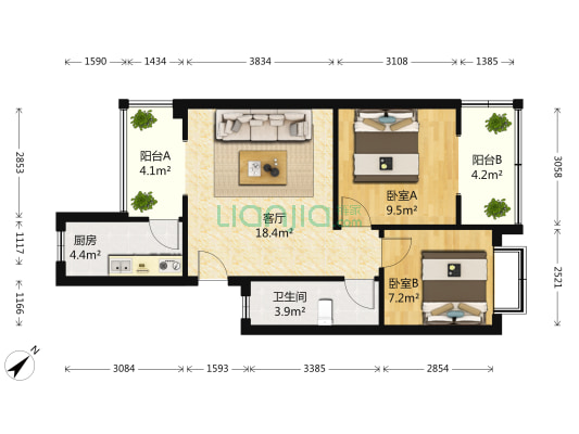 荣馨佳苑 2室1厅1卫 62平方