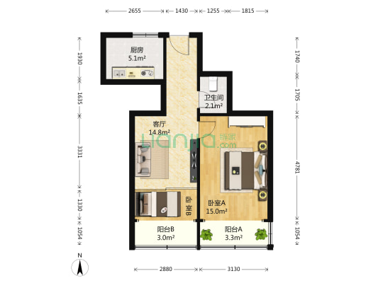 台南路11号 2室1厅1卫 59平方