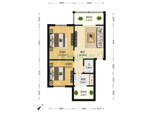 武侯祠大街15号 2室1厅1卫 64平方